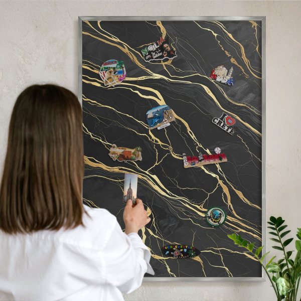 Printed magnet board in a silver frame Luxurious waves