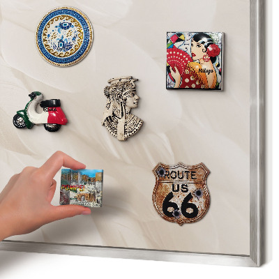 Souvenir magnet display board with a silver frame Cream feathers