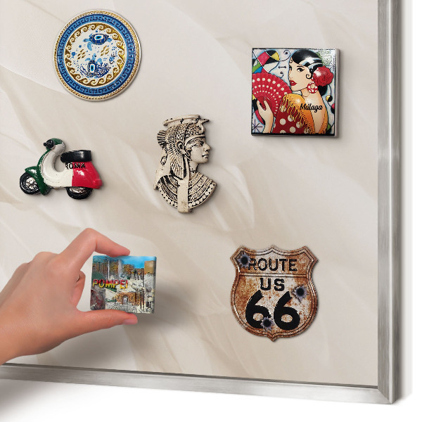 Souvenir magnet display board with a silver frame Cream feathers