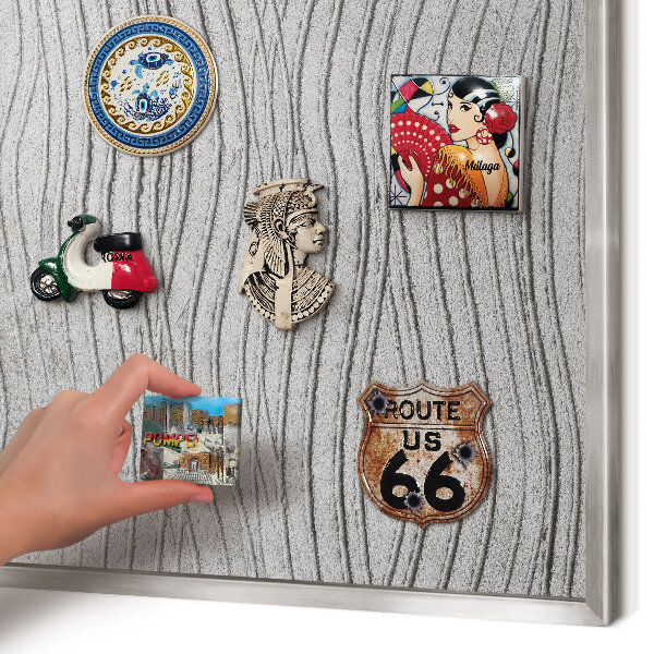 Souvenir magnet display board with a silver frame Gray waves