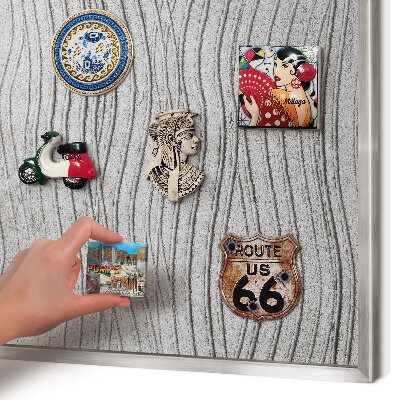 Souvenir magnet display board with a silver frame Gray waves