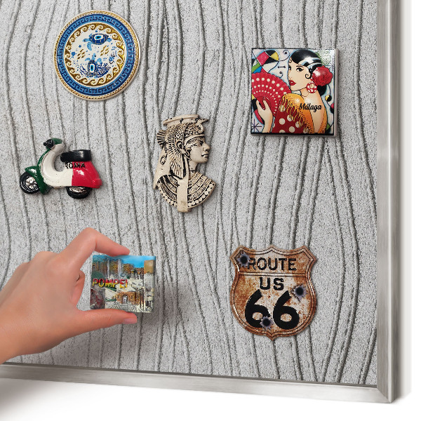 Souvenir magnet display board with a silver frame Gray waves