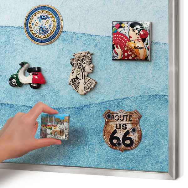 Printed magnet board in a silver frame Blue waves