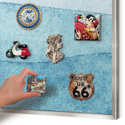 Printed magnet board in a silver frame Blue waves