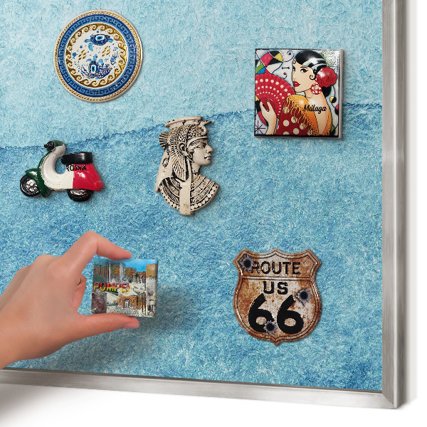 Printed magnet board in a silver frame Blue waves