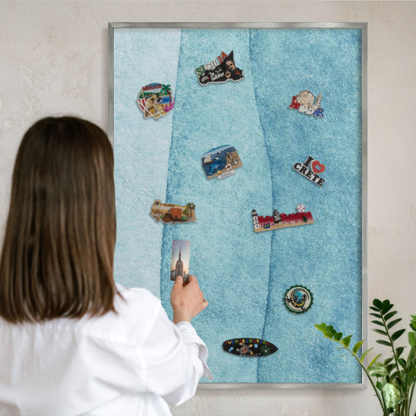 Printed magnet board in a silver frame Blue waves