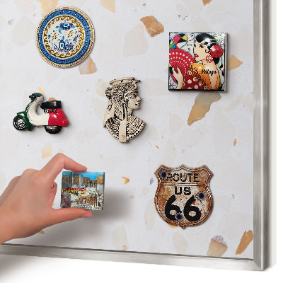 Souvenir magnet display board with a silver frame Warm mosaic