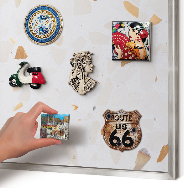 Souvenir magnet display board with a silver frame Warm mosaic