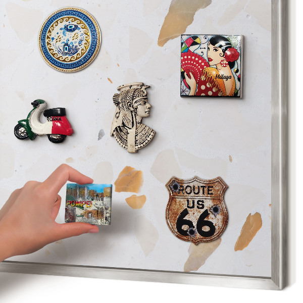 Souvenir magnet display board with a silver frame Warm mosaic