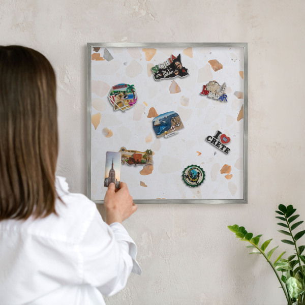 Souvenir magnet display board with a silver frame Warm mosaic