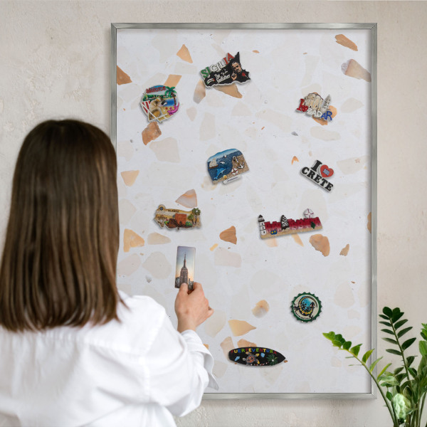 Souvenir magnet display board with a silver frame Warm mosaic