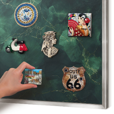Printed magnet board in a silver frame Green depth