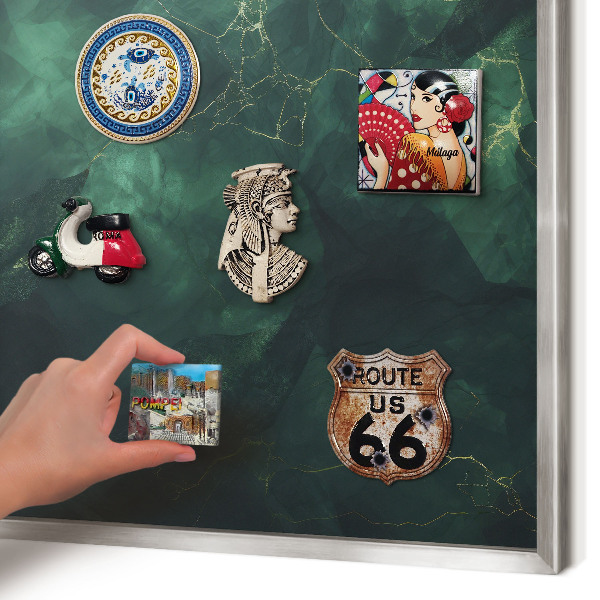 Printed magnet board in a silver frame Green depth