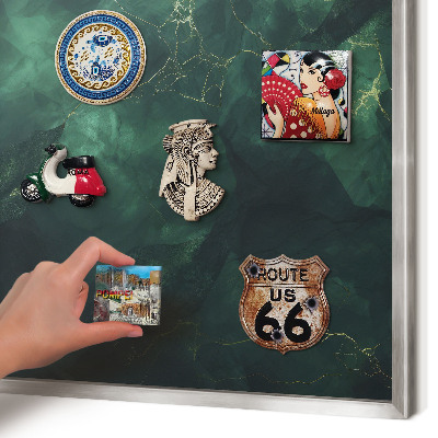 Printed magnet board in a silver frame Green depth