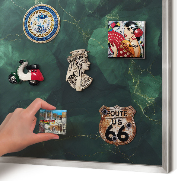 Printed magnet board in a silver frame Green depth