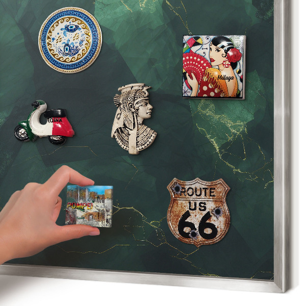 Printed magnet board in a silver frame Green depth