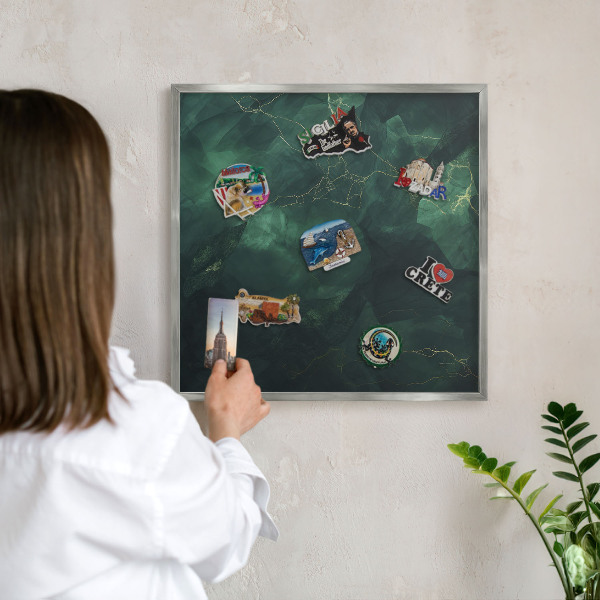 Printed magnet board in a silver frame Green depth
