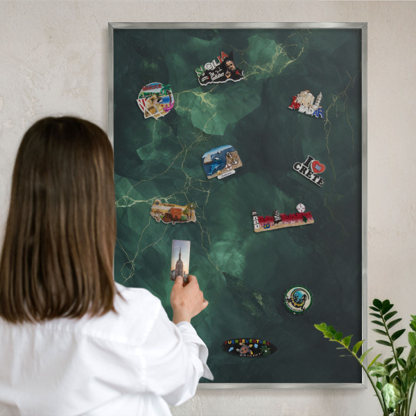 Printed magnet board in a silver frame Green depth