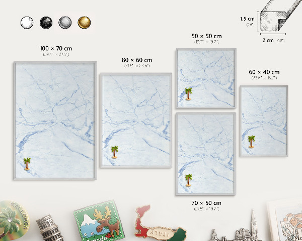 Souvenir magnet display board with a silver frame Marble design