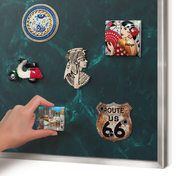 Printed magnet board in a silver frame Green depth