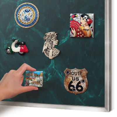 Printed magnet board in a silver frame Green depth