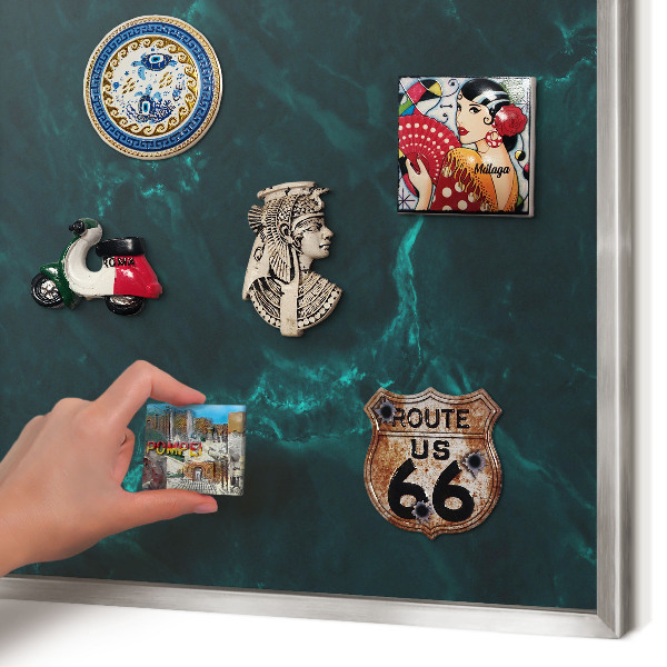 Printed magnet board in a silver frame Green depth