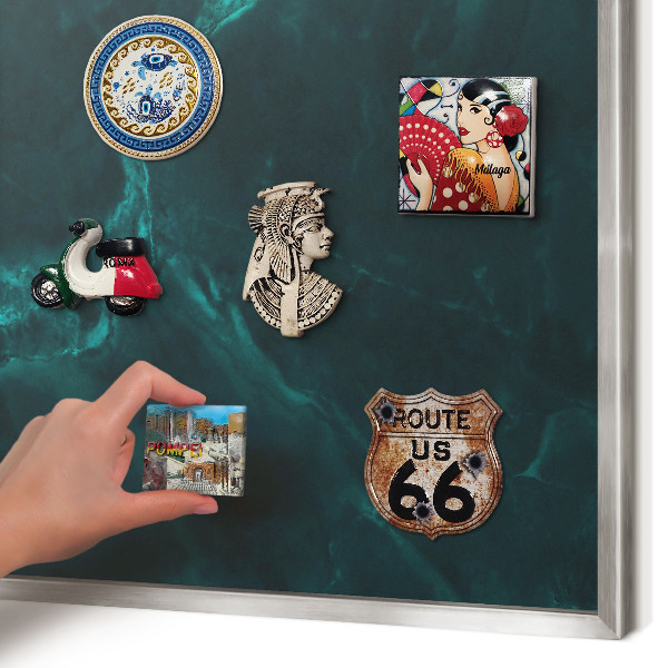 Printed magnet board in a silver frame Green depth