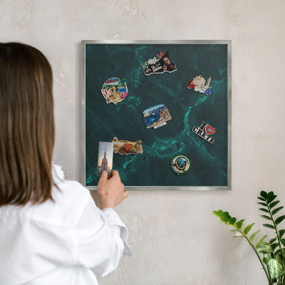 Printed magnet board in a silver frame Green depth