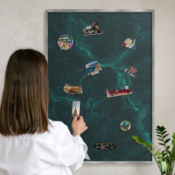 Printed magnet board in a silver frame Green depth