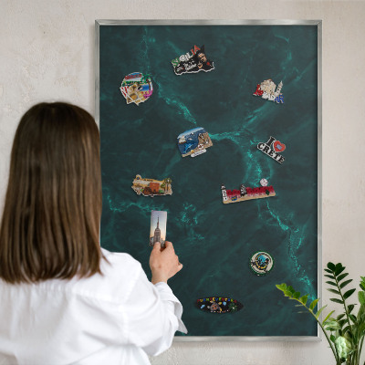 Printed magnet board in a silver frame Green depth
