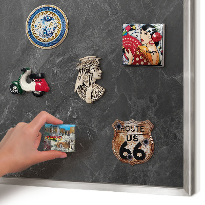Souvenir magnet display board with a silver frame Gray elegance