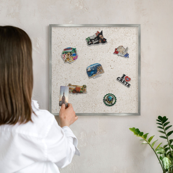 Printed magnet board in a silver frame Delicate background
