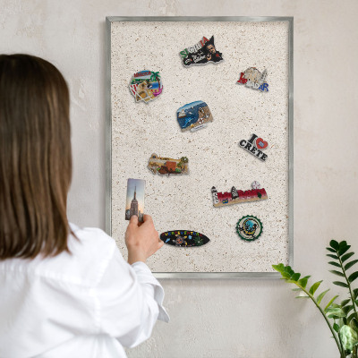 Printed magnet board in a silver frame Delicate background