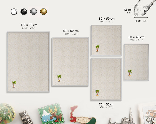 Printed magnet board in a silver frame Marble elegance