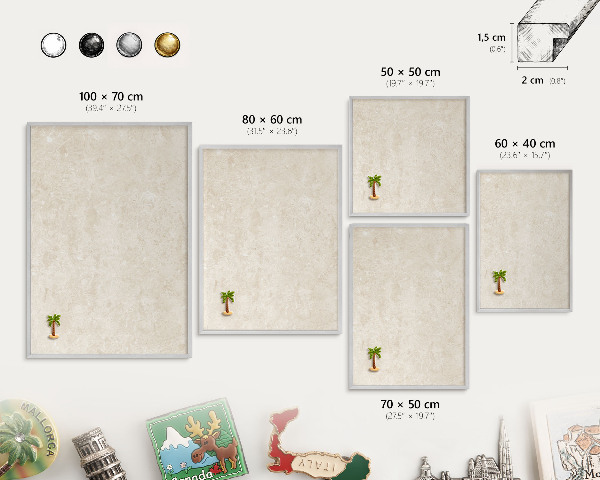 Souvenir magnet display board with a silver frame Creamy elegance