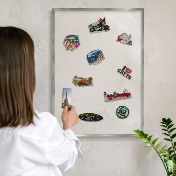 Printed magnet board in a silver frame Creamy texture