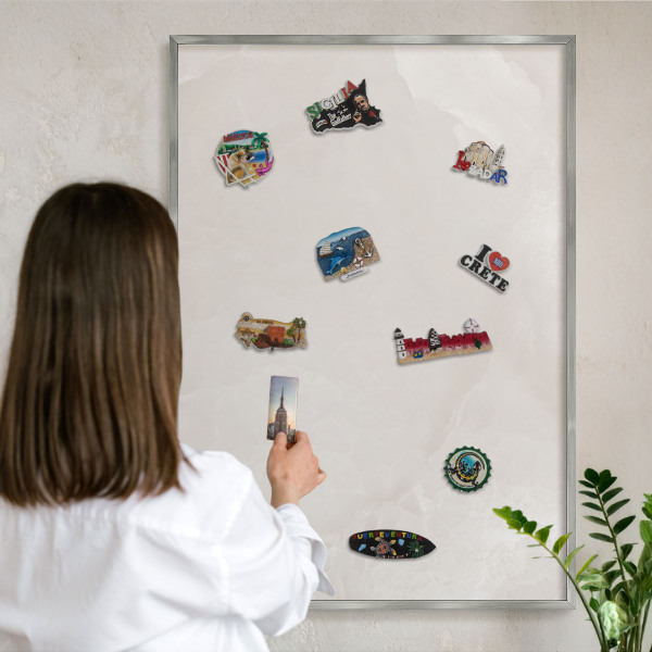 Printed magnet board in a silver frame Creamy texture