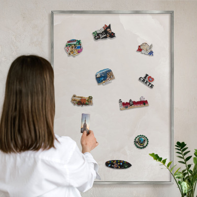 Printed magnet board in a silver frame Creamy texture