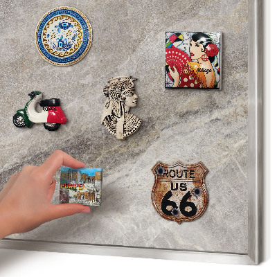 Souvenir magnet display board with a silver frame Stone texture
