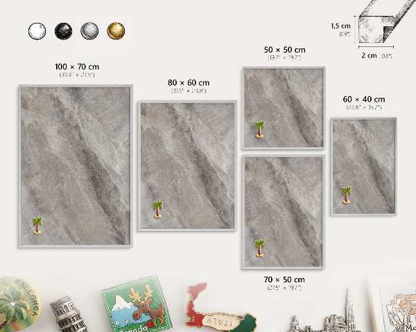 Souvenir magnet display board with a silver frame Stone texture