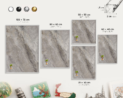 Souvenir magnet display board with a silver frame Stone texture