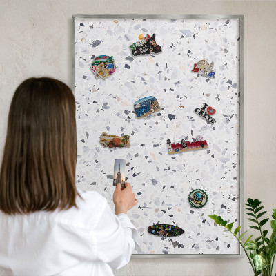 Printed magnet board in a silver frame Terrazzo style