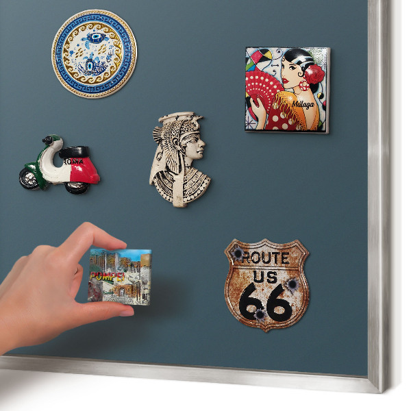 Souvenir magnet display board with a silver frame Turquoise
