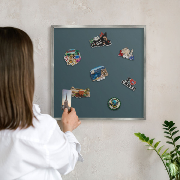 Souvenir magnet display board with a silver frame Turquoise
