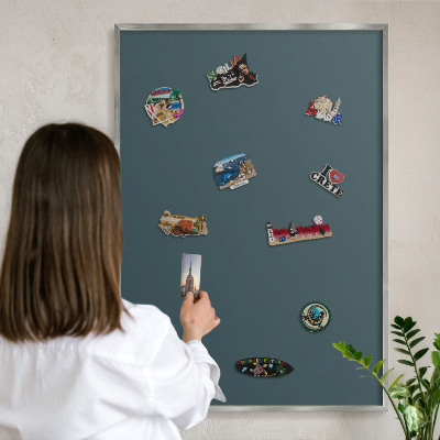 Souvenir magnet display board with a silver frame Turquoise