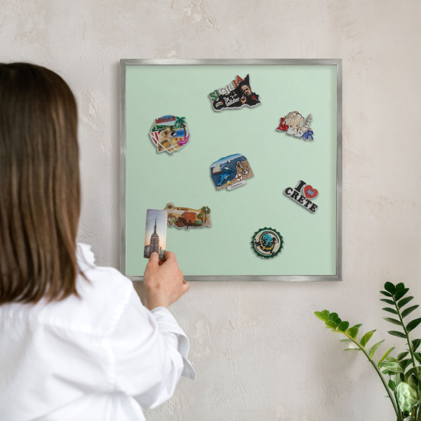 Printed magnet board in a silver frame Mint green