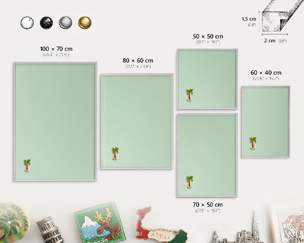 Printed magnet board in a silver frame Mint green