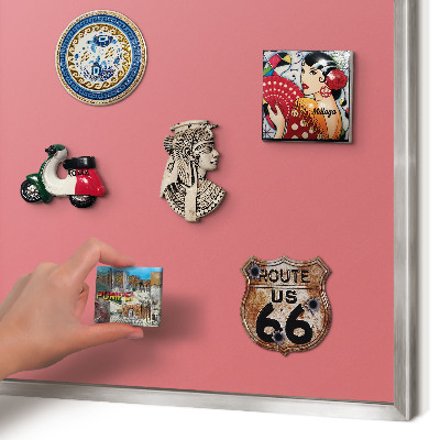 Souvenir magnet display board with a silver frame Salmon color