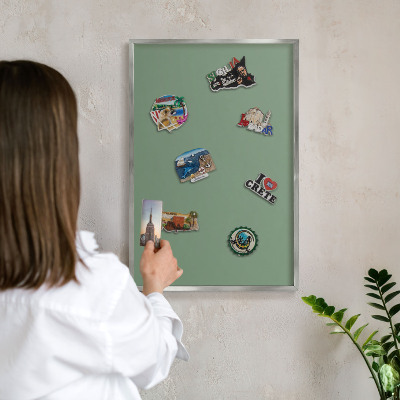 Printed magnet board in a silver frame Muted green
