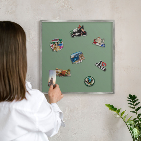 Printed magnet board in a silver frame Muted green